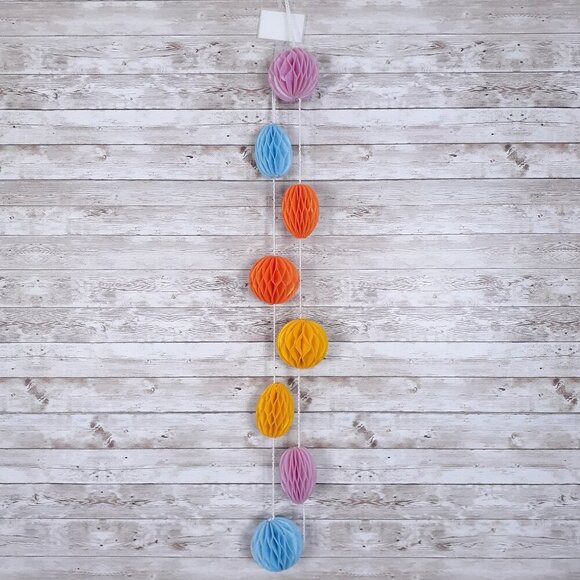 Easter Garland Decor 6 Feet Felt Honeycomb Eggs Pink Blue Orange Yellow - Picture 1 of 2